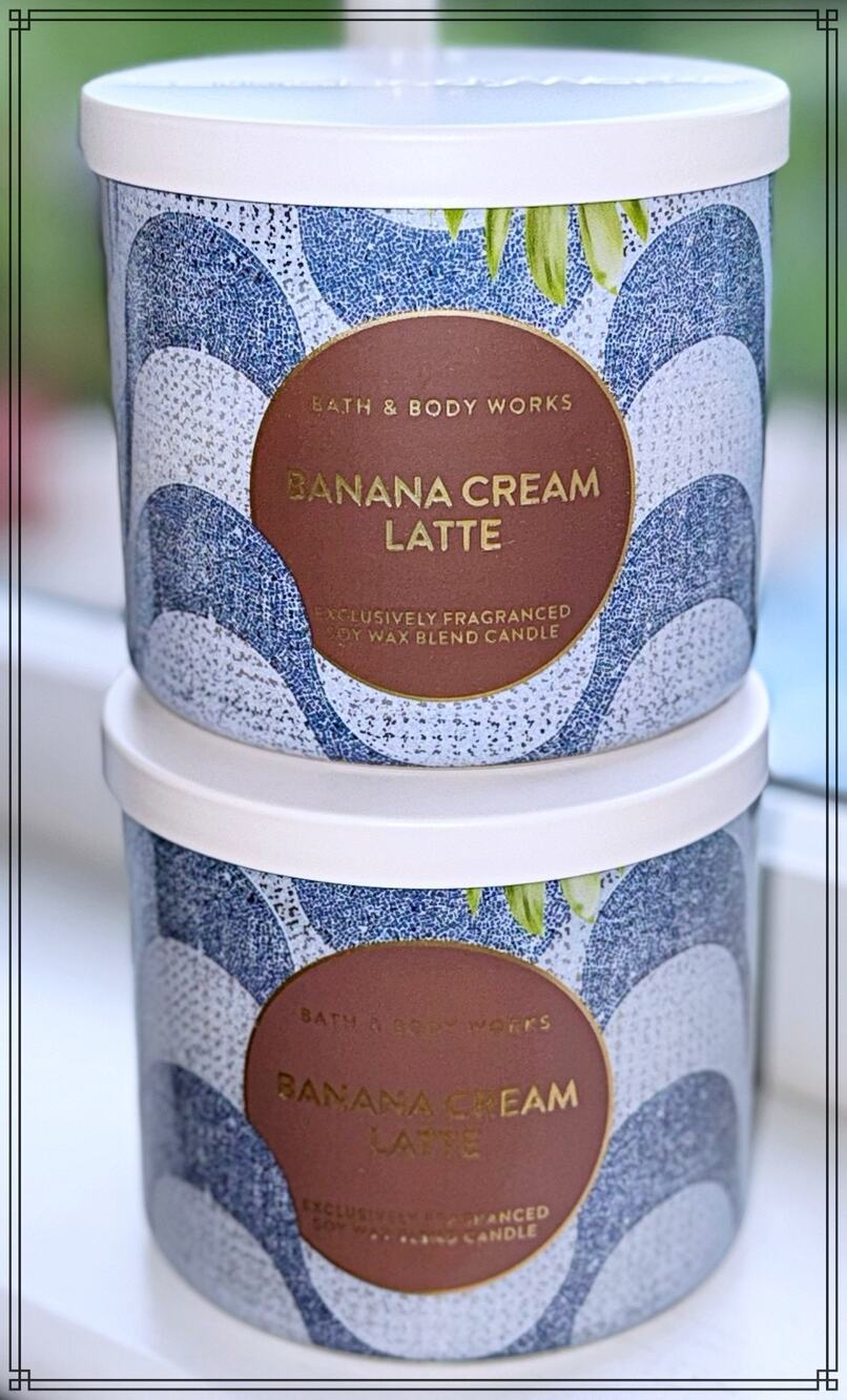 Lot of 2 Bath & Body Works Banana Cream Latte Scented Large 3-Wick Candle 14.5oz